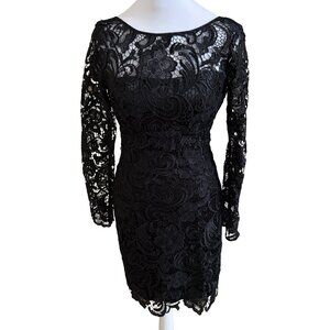 Adrianna Papell Women's 2P Black Long Sleeve Lace Pencil Dress